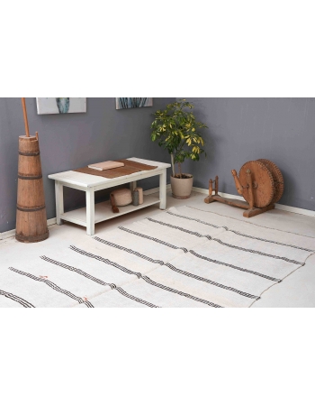 Striped Vintage Black White Hemp Rug - 5`9