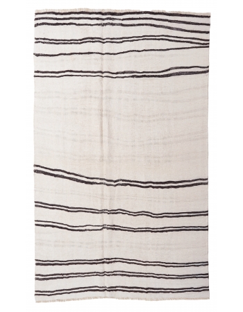 Black White Striped Hemp Kilim Rug - 6`1" x 10`0"