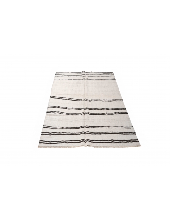 Black White Striped Hemp Kilim Rug - 6`1