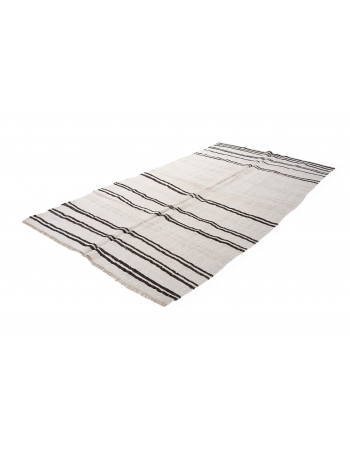 Black White Striped Hemp Kilim Rug - 6`1