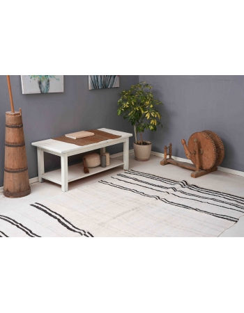 Black White Striped Hemp Kilim Rug - 6`1