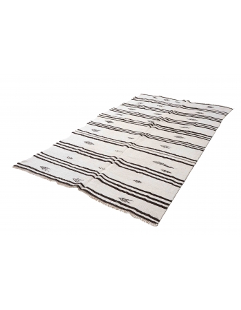 Striped Hemp Vintage Turkish Kilim Rug - 5`8