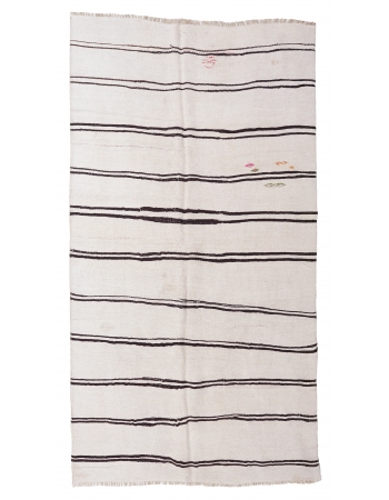 White Black Striped Hemp Kilim Rug - 5`7" x 11`2"