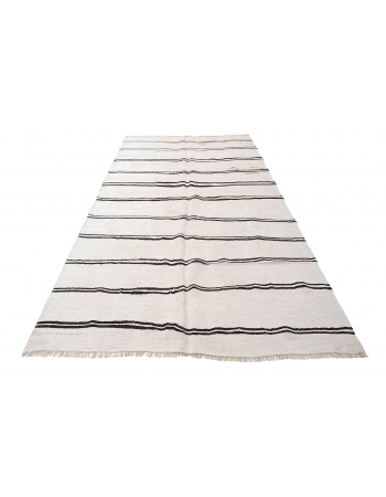 White Black Striped Hemp Kilim Rug - 5`7