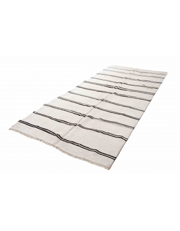 White Black Striped Hemp Kilim Rug - 5`7