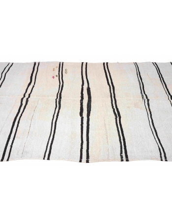 White Black Striped Hemp Kilim Rug - 5`7