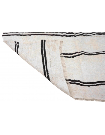 White Black Striped Hemp Kilim Rug - 5`7