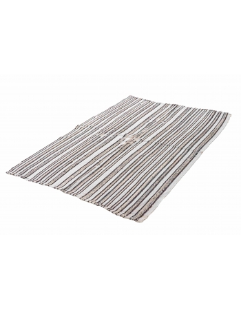 Striped Vintage Turkish Hemp Kilim Rug - 4`7