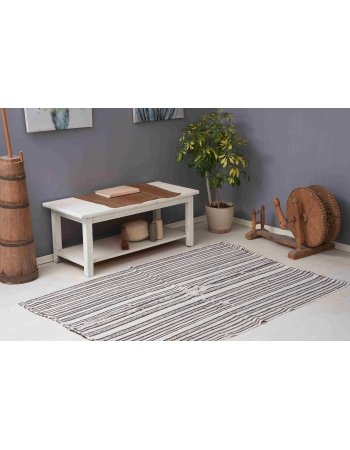 Striped Vintage Turkish Hemp Kilim Rug - 4`7