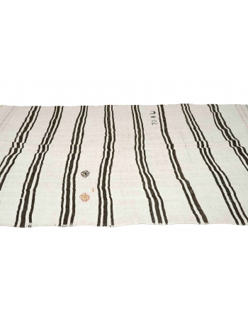 Vintage Striped Turkish Black White Hemp Kilim Rug - 6`4
