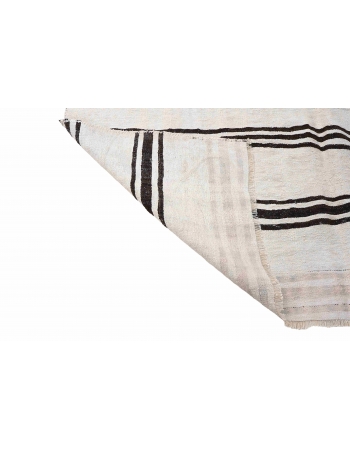 Vintage Striped Turkish Black White Hemp Kilim Rug - 6`4