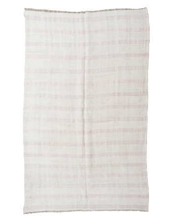 Pink White Vintage Hemp Kilim Rug - 5`10" x 11`2"