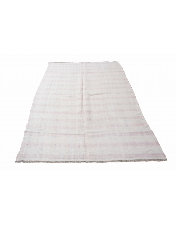 Pink White Vintage Hemp Kilim Rug - 5`10