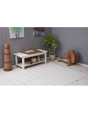 Pink White Vintage Hemp Kilim Rug - 5`10