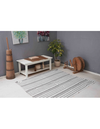 Striped Vintage Turkish Hemp Kilim Rug - 5`6