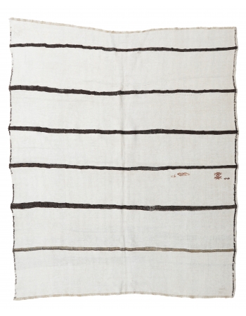 Black White Vintage Hemp Kilim Rug - 6`6" x 8`4"