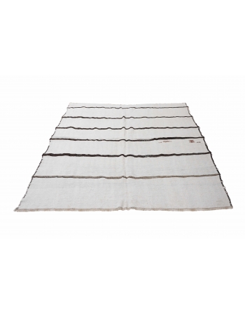 Black White Vintage Hemp Kilim Rug - 6`6