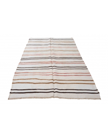 Striped Vintage Turkish Hemp Kilim Rug - 5`0
