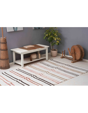 Striped Vintage Turkish Hemp Kilim Rug - 5`0