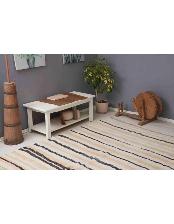 Striped Vintage Turkish Hemp Kilim Rug - 6`4