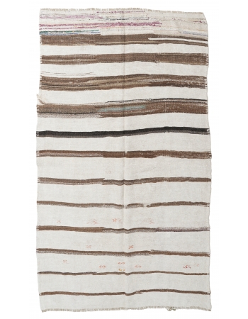 Brown White Vintage Hemp Kilim Rug - 5`4" x 9`6"
