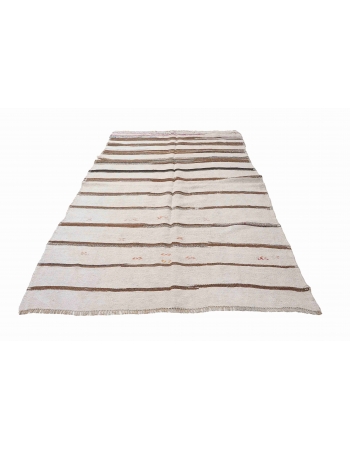 Brown White Vintage Hemp Kilim Rug - 5`4