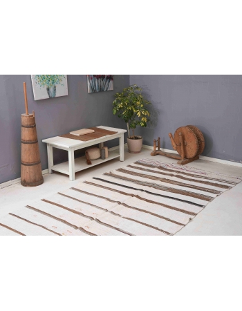 Brown White Vintage Hemp Kilim Rug - 5`4
