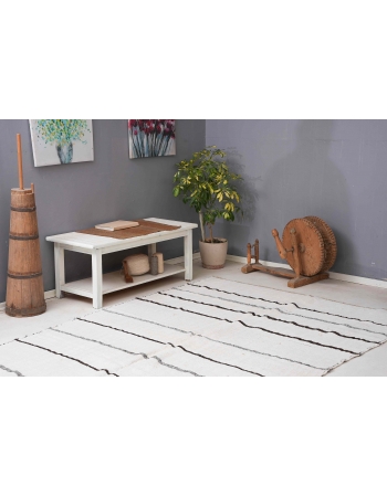 Striped Vintage Turkish Hemp Kilim Rug - 6`4