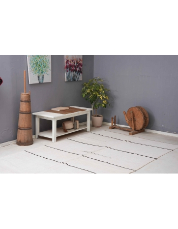 Black Striped Vintage Hemp Kilim Rug - 5`11