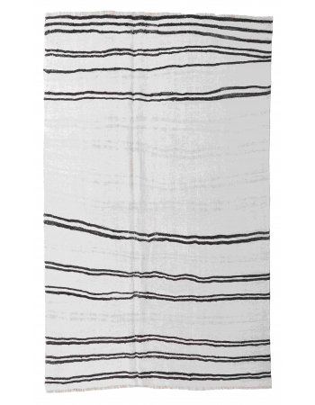 Black White Striped Hemp Kilim Rug - 6`1" x 10`0"