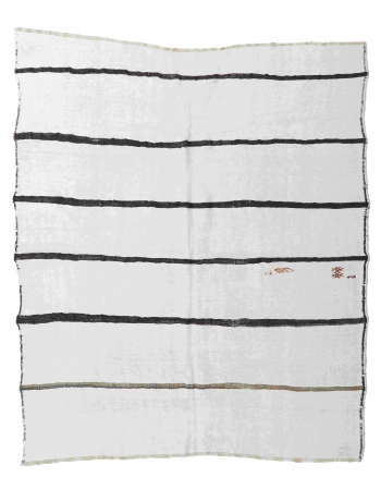 Black White Vintage Hemp Kilim Rug - 6`6" x 8`4"