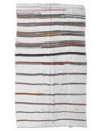 Brown White Vintage Hemp Kilim Rug - 5`4" x 9`6"