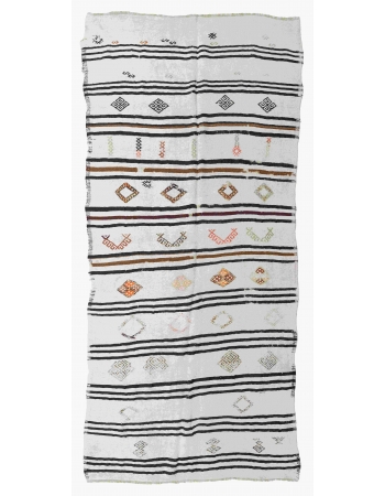 Embroidered Vintage Hemp Kilim Rug - 6`0" x 11`5"