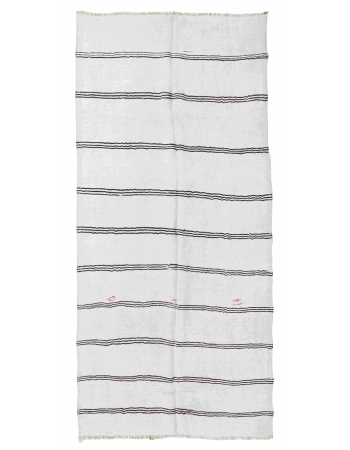 Striped Vintage Black White Hemp Rug - 5`9" x 10`8"