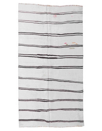White Black Striped Hemp Kilim Rug - 5`7" x 11`2"