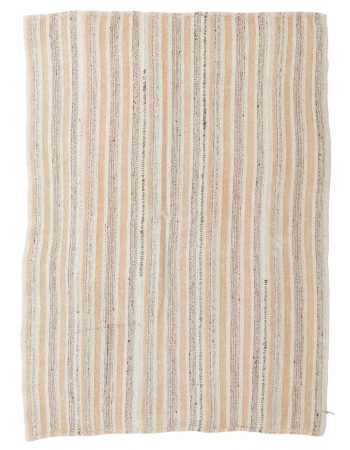 Striped Hemp Turkish Kilim Rug - 5`3″ x 6`11″