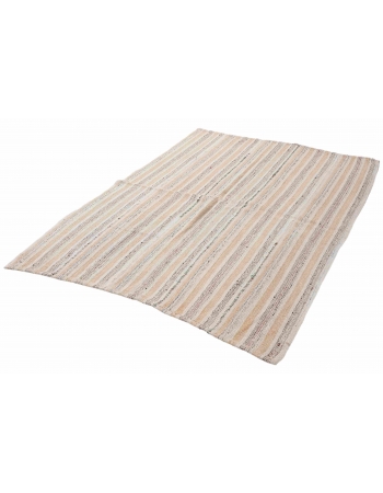Striped Hemp Turkish Kilim Rug - 5`3″ x 6`11″