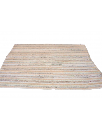 Striped Hemp Turkish Kilim Rug - 5`3″ x 6`11″
