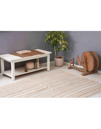 Striped Hemp Turkish Kilim Rug - 5`3″ x 6`11″