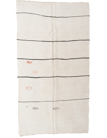 White Black Striped Vintage Hemp Rug - 5`10″ x 11`4″