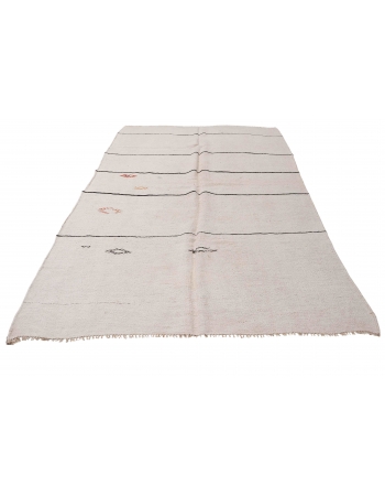 White Black Striped Vintage Hemp Rug - 5`10″ x 11`4″