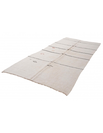 White Black Striped Vintage Hemp Rug - 5`10″ x 11`4″