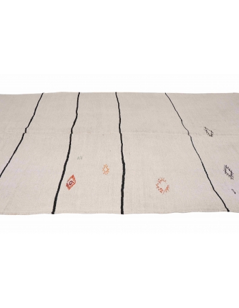 White Black Striped Vintage Hemp Rug - 5`10″ x 11`4″