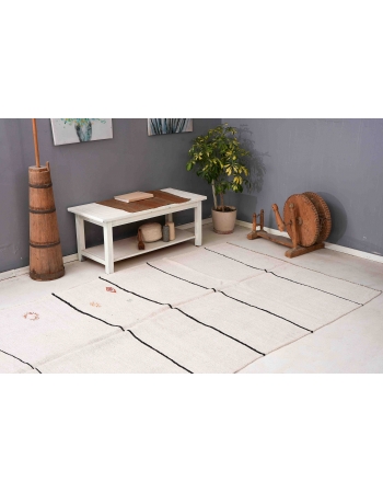 White Black Striped Vintage Hemp Rug - 5`10″ x 11`4″