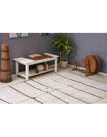 Striped Vintage Modern Hemp Kilim Rug - 6`0″ x 12`6″