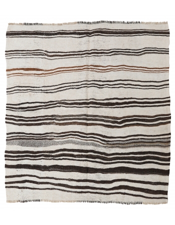 Black White Vintage Hemp Kilim Rug - 6`6″ x 6`1″