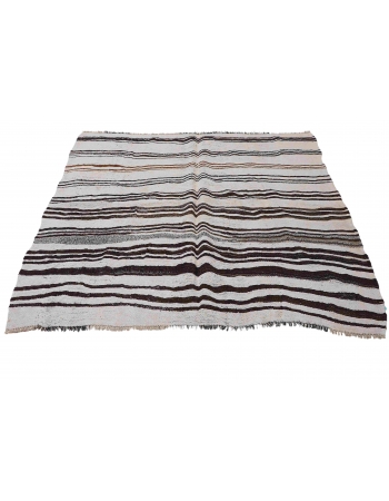 Black White Vintage Hemp Kilim Rug - 6`6″ x 6`1″