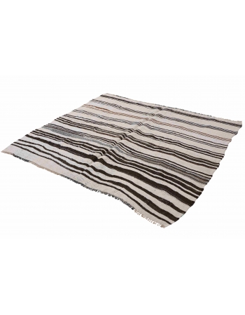 Black White Vintage Hemp Kilim Rug - 6`6″ x 6`1″