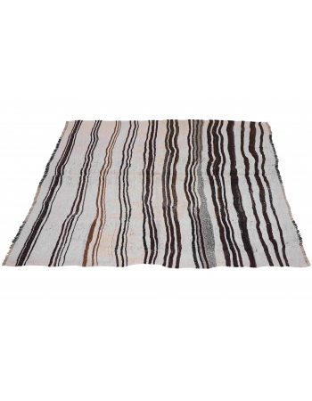 Black White Vintage Hemp Kilim Rug - 6`6″ x 6`1″