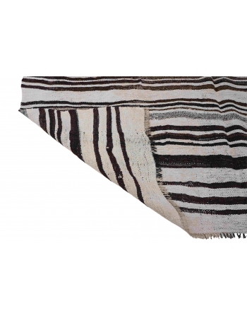 Black White Vintage Hemp Kilim Rug - 6`6″ x 6`1″